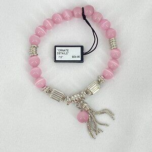 FAC Genuine Pink Cat Eye Gemstone Stretch Bracelet NWT​​​